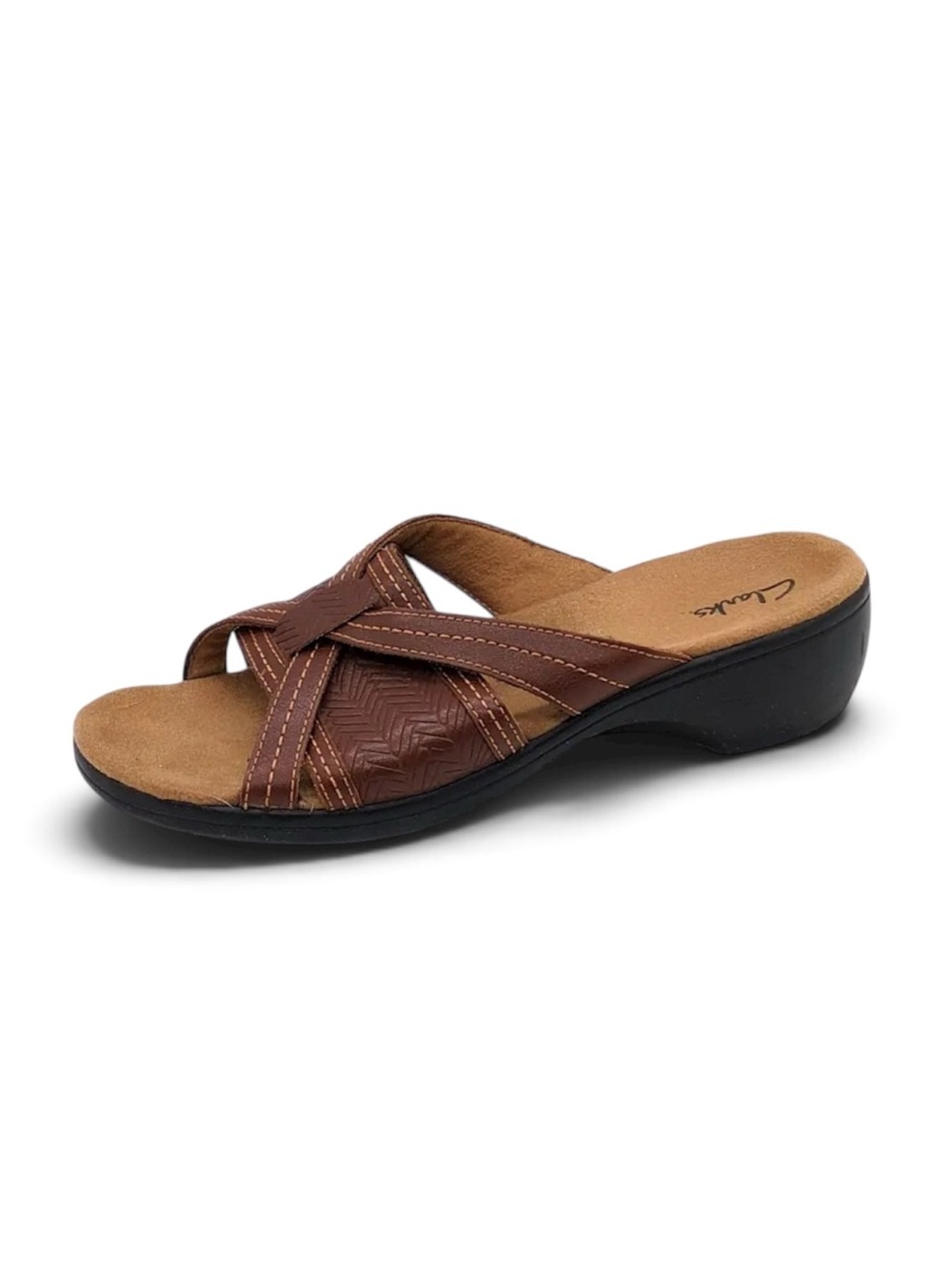 Clarks Artisan Owl Brown Leather Slide Comfort Sandal Women’s Sz 8 1/2
